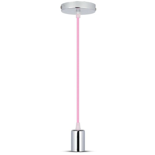 Chrome Pendelaufhängung mit rosa Kabel - E27 Fassung, Metallbaldachin, ohne Leuchtmittel