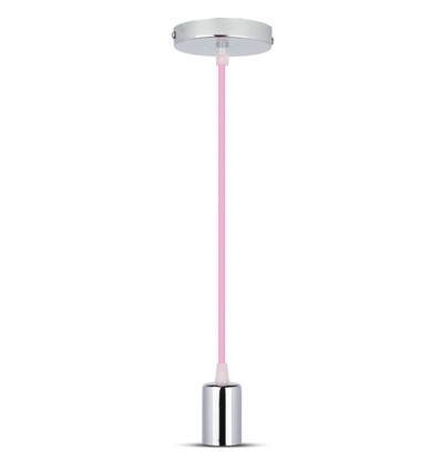 Chrome Pendelaufhängung mit rosa Kabel - E27 Fassung, Metallbaldachin, ohne Leuchtmittel