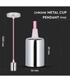 Chrome Pendelaufhängung mit rosa Kabel - E27 Fassung, Metallbaldachin, ohne Leuchtmittel