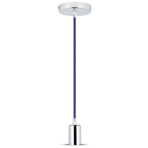 E27 Pendelaufhängung in Chrom mit lila Kabel - Ø3,6 cm, 5 Jahre Garantie, ohne Leuchtmittel