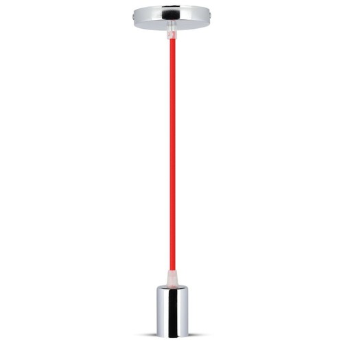 E27 Pendelaufhängung in Chrom mit rotem Kabel - Cylinder, Ø3,6 cm, ohne Leuchtmittel