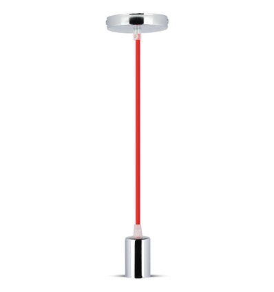 E27 Pendelaufhängung in Chrom mit rotem Kabel - Cylinder, Ø3,6 cm, ohne Leuchtmittel