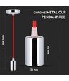 E27 Pendelaufhängung in Chrom mit rotem Kabel - Cylinder, Ø3,6 cm, ohne Leuchtmittel