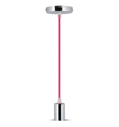 E27 Pendelaufhängung in Chrom mit rotem Kabel - 1m, Metallfassung