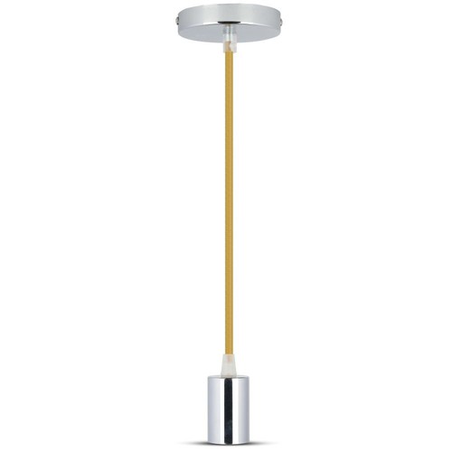 E27 Pendelaufhängung in Chrom mit beige Kabel - Max. 60W, Ø3,6cm, ohne Leuchtmittel