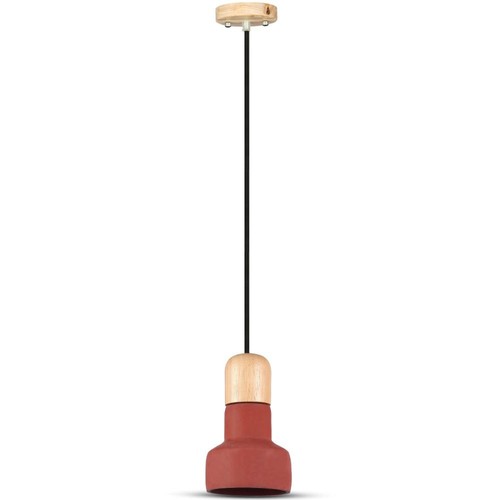 Ø12,5cm Pendelleuchte aus Beton und Holz - Rot, E27 Fassung, modernes Design