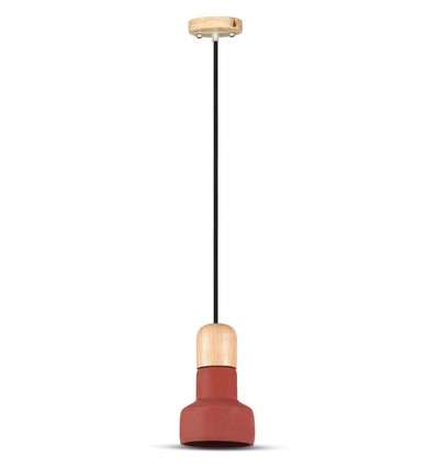 Ø12,5cm Pendelleuchte aus Beton und Holz - Rot, E27 Fassung, modernes Design