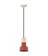 Ø12,5cm Pendelleuchte aus Beton und Holz - Rot, E27 Fassung, modernes Design