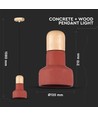 Ø12,5cm Pendelleuchte aus Beton und Holz - Rot, E27 Fassung, modernes Design