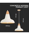 Ø29cm Pendelleuchte aus Beton und Holz - E27 Fassung, 1m Kabel, IP20 Innenbereich