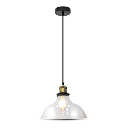 Ø24,5cm E27 Glas-Pendelleuchte - Transparent, max. 60W, 110cm Höhe, Metallsockel