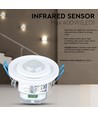 PIR Deckensensor mit beweglichem Kopf, einstellbar - 360 Grad, max. 400W LED, weiß