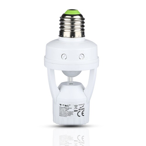 E27 Fassung mit 360° Infrarot-Bewegungsmelder - Max. 60W, Reichweite bis zu 6m, Innen/Außen