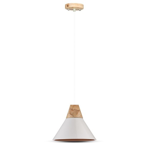 Ø25cm Pendelleuchte mit Holzaufsatz, E27 - Weiß, Aluminium, 5 Jahre Garantie, ohne Leuchtmittel