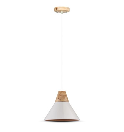 Ø25cm Pendelleuchte mit Holzaufsatz, E27 - Weiß, Aluminium, 5 Jahre Garantie, ohne Leuchtmittel