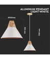 Ø25cm Pendelleuchte mit Holzaufsatz, E27 - Weiß, Aluminium, 5 Jahre Garantie, ohne Leuchtmittel