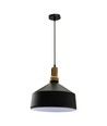 E27 Pendelleuchte in Schwarz aus Eisen mit Holzaufsatz - Ø30 cm, Vintage Serie, ohne Leuchtmittel