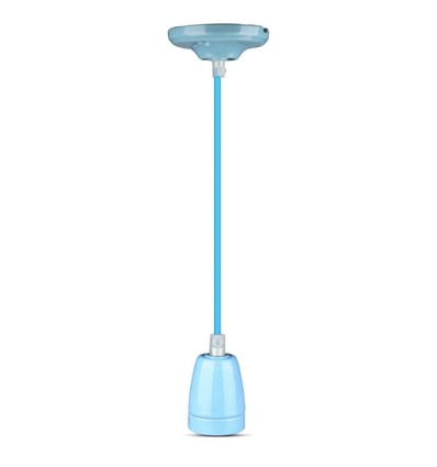 E27 Porzellan-Fassungsset, blau - Max 60W, Ø10,5cm, inkl. Kabel, Pendelaufhängung
