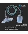 E27 Porzellan-Fassungsset, blau - Max 60W, Ø10,5cm, inkl. Kabel, Pendelaufhängung