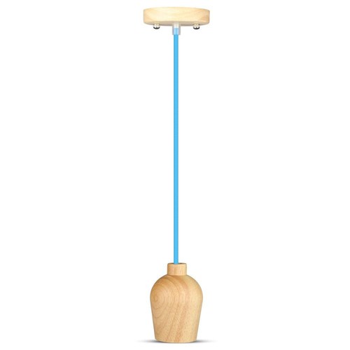 E27 Holz-Pendelaufhängung mit blauem Kabel - Max 60W, elegantes Design, ohne Leuchtmittel