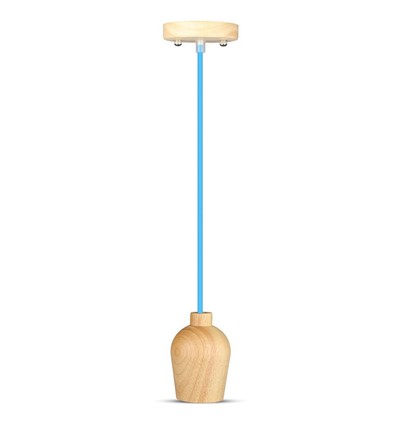 E27 Holz-Pendelaufhängung mit blauem Kabel - Max 60W, elegantes Design, ohne Leuchtmittel