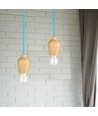 E27 Holz-Pendelaufhängung mit blauem Kabel - Max 60W, elegantes Design, ohne Leuchtmittel
