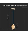 E27 Holz-Pendelaufhängung mit blauem Kabel - Max 60W, elegantes Design, ohne Leuchtmittel