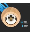 E27 Holz-Pendelaufhängung mit blauem Kabel - Max 60W, elegantes Design, ohne Leuchtmittel