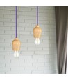 E27 Pendelleuchte in Walnuss mit lila Stoffkabel - Ø7,3 cm, 1 Meter Kabel, ohne Leuchtmittel