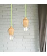 E27 Pendelleuchte in Walnussholz mit grünem Stoffkabel - Ø7,3cm, 1 Meter Kabel, schönes Design