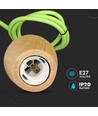 E27 Pendelleuchte in Walnussholz mit grünem Stoffkabel - Ø7,3cm, 1 Meter Kabel, schönes Design