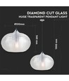 Ø35cm Diamond Cut Glas-Pendelleuchte - Transparent, E27 Fassung, max. 60W, ohne Leuchtmittel