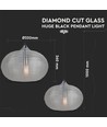 Ø35cm Pendelleuchte mit Diamantschliff-Glas, E27 - Schwarz, Metall, max. 60W, ohne Leuchtmittel
