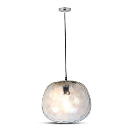 Ø250mm Designer-Pendelleuchte aus Glas - Rund, transparent, E27 Fassung, 1m Aufhängung, 5 Jahre Garantie