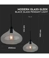 Ø28,5cm Pendelleuchte aus schwarzem Glas - E27 Fassung, max. 60W, IP20 Innenbereich, ohne Leuchtmittel