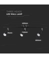 13,5W LED Wandleuchte mit 3 Köpfen - 1260lm, 3000K, schwarzes Finish, inkl. Leuchtmittel