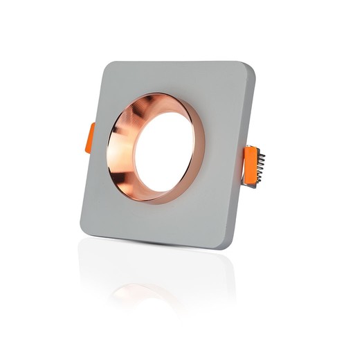 Quadratischer GU10 Einbauspot aus Gips - Grauer Beton mit Matt-Roségold Ring, IP20 Innen, ohne Leuchtmittel