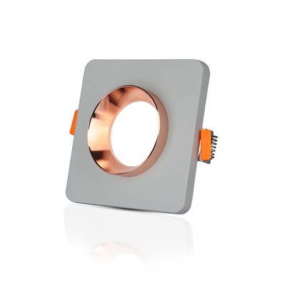 Quadratischer GU10 Einbauspot aus Gips - Grauer Beton mit Matt-Roségold Ring, IP20 Innen, ohne Leuchtmittel