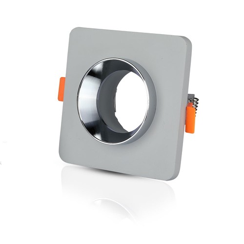 Quadratischer Einbauspot aus Gips mit Chromring - Für GU10 / GU5.3, Grau, 2 Jahre Garantie