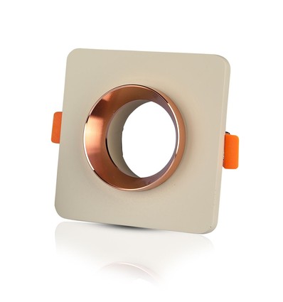 GU10 Eckiger Downlight - Off-White mit mattem Roségold, Loch: 8cm, ohne Leuchtmittel und Fassung
