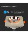 GU10 Eckiger Downlight - Off-White mit mattem Roségold, Loch: 8cm, ohne Leuchtmittel und Fassung