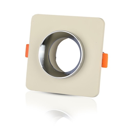 GU10 Einbauspot aus Beton - Quadratisch, Off-white/Chrom, Ausschnitt: Ø8cm, ohne Leuchtmittel