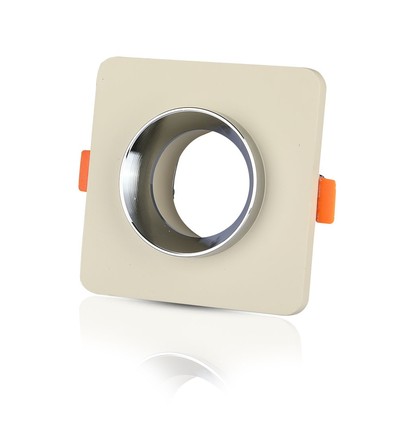 GU10 Einbauspot aus Beton - Quadratisch, Off-white/Chrom, Ausschnitt: Ø8cm, ohne Leuchtmittel