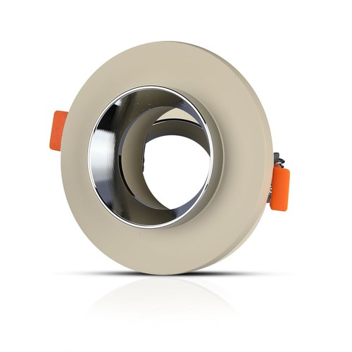 GU10 Einbauspot aus Beton/Metall - Rund, Off-White mit Chrom-Boden, IP20 Innenbereich