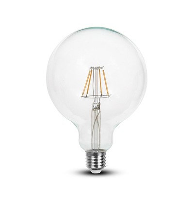 E27 6W LED Filament Birne - G125, 806lm, 6400K, Klarglas, 300°
