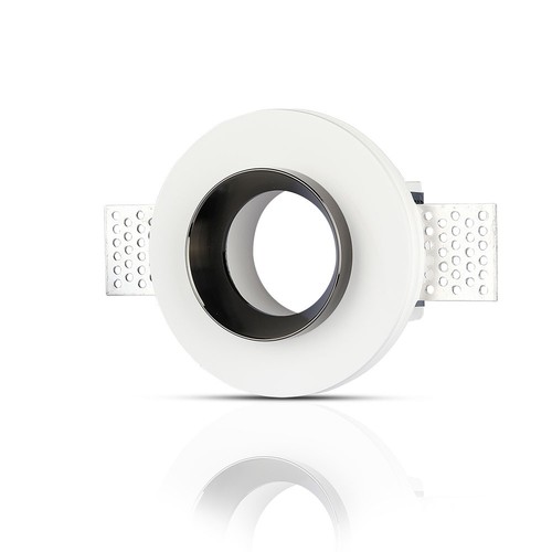 GU10 Einbaustrahler aus Gips - Rund, Weiß/Chrom, Ø10cm, IP20, ohne Leuchtmittel