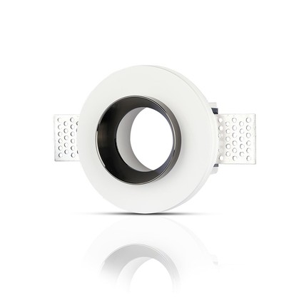 GU10 Einbaustrahler aus Gips - Rund, Weiß/Chrom, Ø10cm, IP20, ohne Leuchtmittel