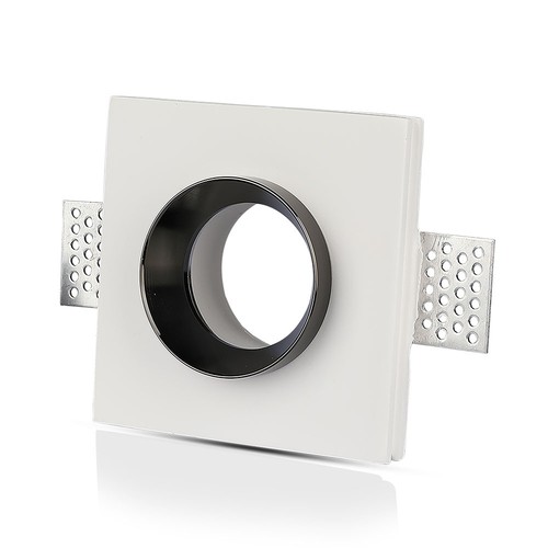 GU10 Gips Einbaustrahler, quadratisch - Weiß + Chrom, 100x100mm, IP20, 5 Jahre Garantie