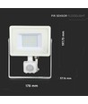 30W LED Fluter mit Sensor, Samsung LED - IP65, weiß, 6400K