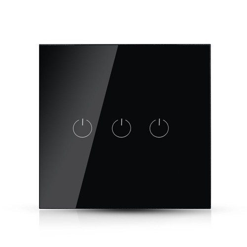 WiFi 3-Wege Touch-Schalter, schwarz - 2200W, kompatibel mit Google Home und Alexa, 3 Gang 1 Way